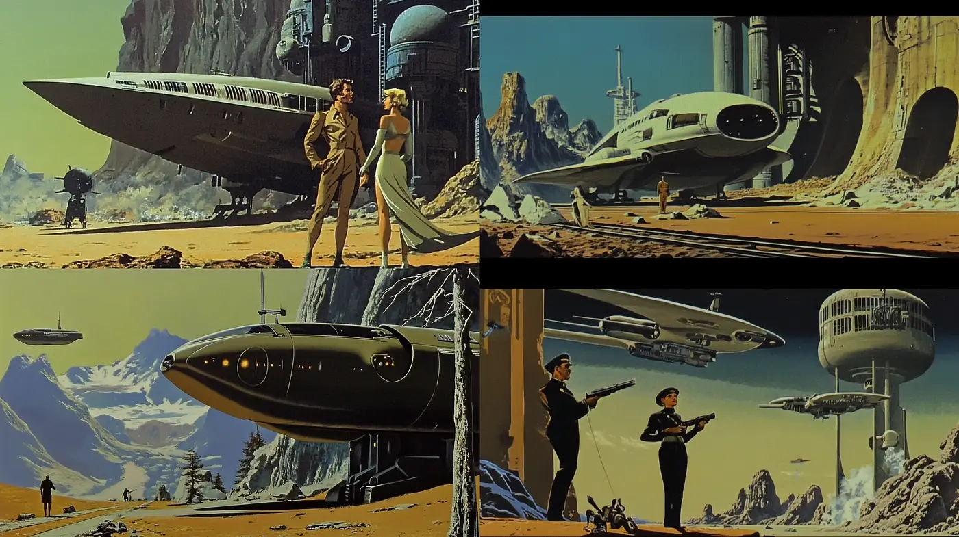 Retro-Futuristic Visions of Interstellar Exploration - Midjourney sref style