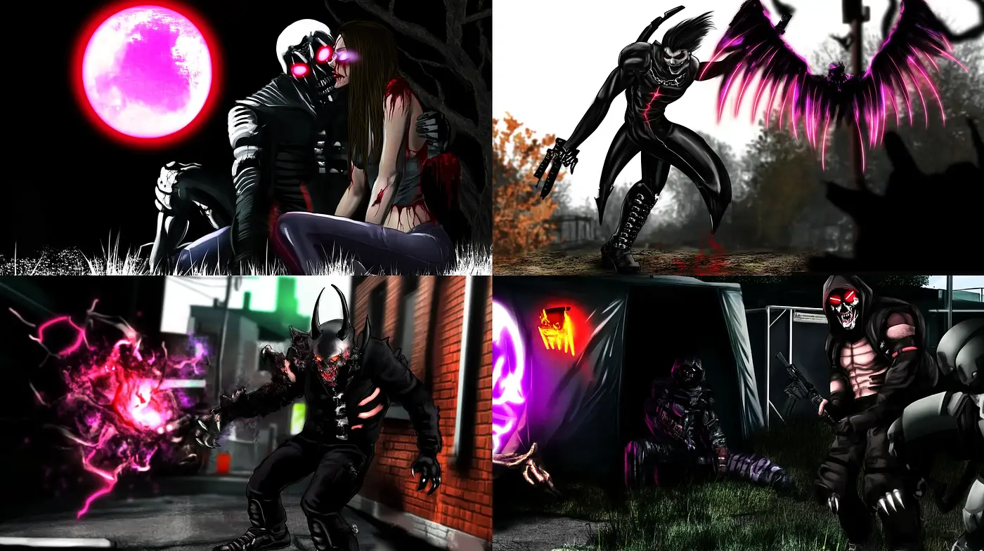 Gothic High-Contrast Imagery with Neon Accents - Midjourney sref style
