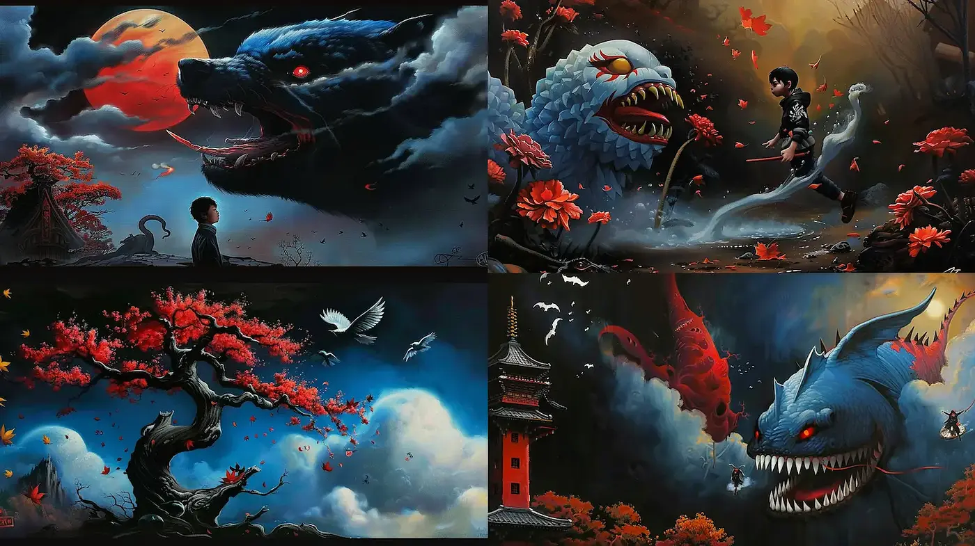 Dynamic and Atmospheric Fantasy Artwork with Japanese Influences - Midjourney sref style