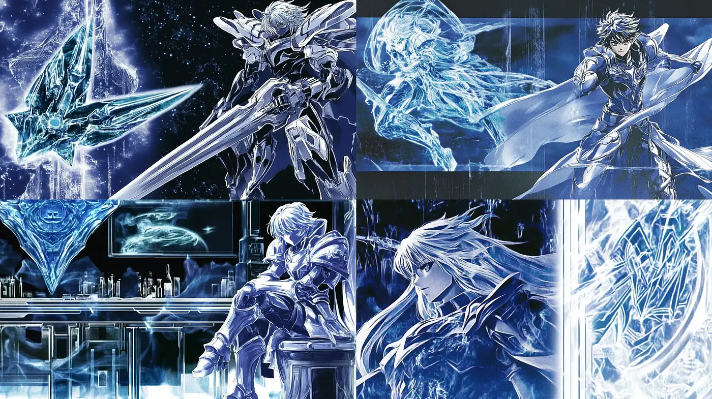 Ethereal Sapphire Cyber-Fantasy Fusion - Midjourney sref style