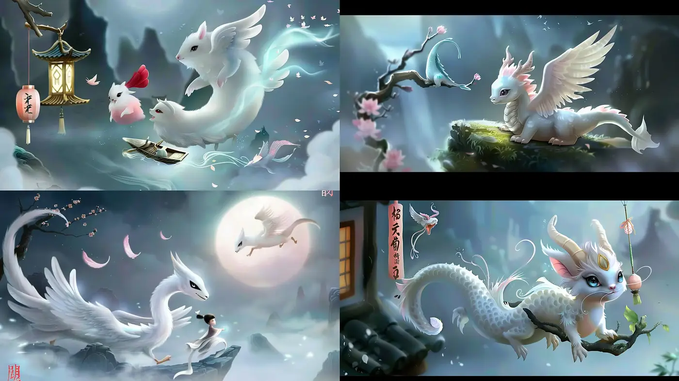 Ethereal Mythical Beasts in a Dreamlike Watercolor Realm - Midjourney sref style