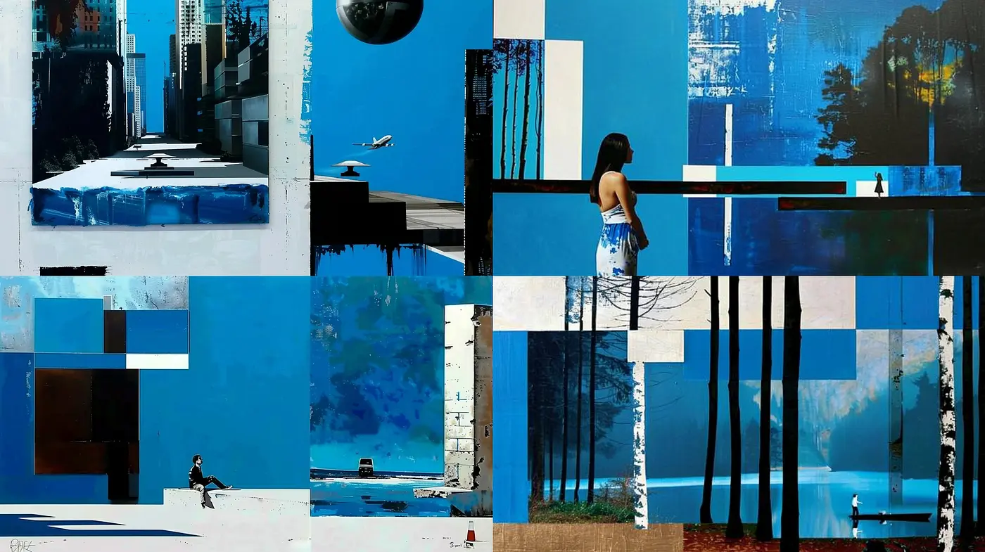 Contemporary Melancholic Blue - An Exploration of Modern Life Through Cool Tones and Abstract Textures - Midjourney sref style