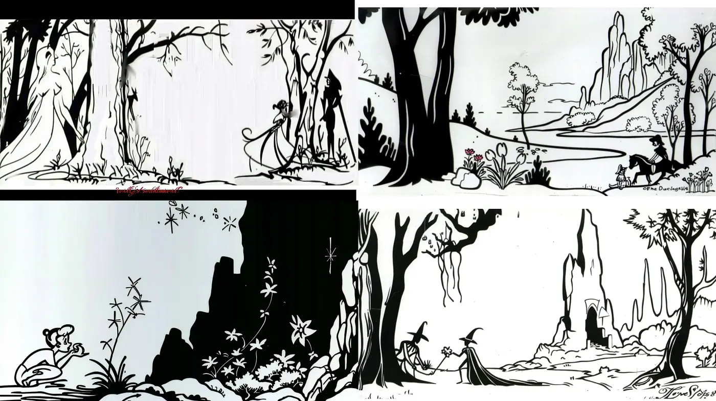 Monochromatic Ink Wash Landscape Interpretations - Midjourney sref style