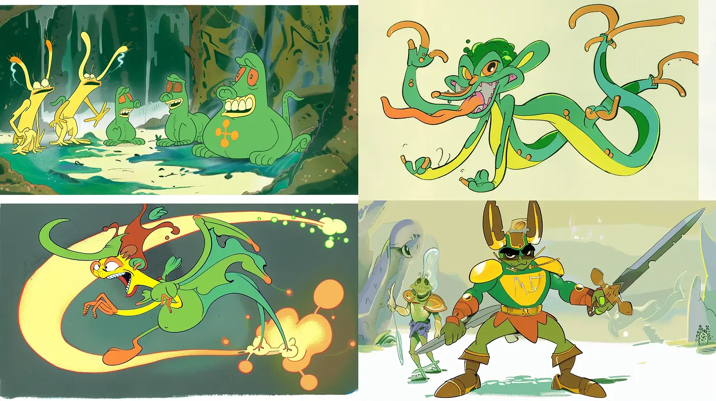 Energetic Comic Book Whimsy: A Journey Through Stylized Animation - Midjourney sref style