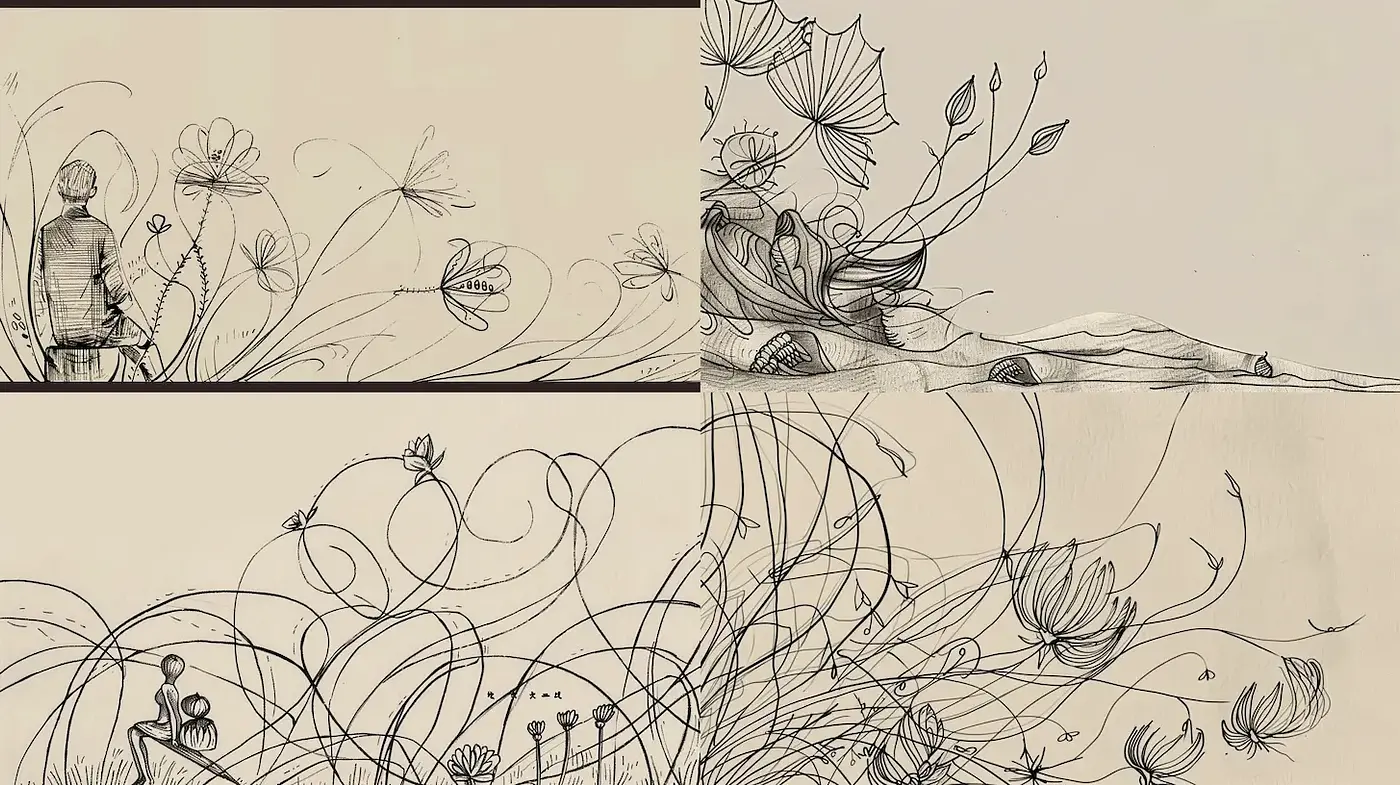 Organically Flowing Illustrations with Poetic Simplicity and Serenity - Midjourney sref style
