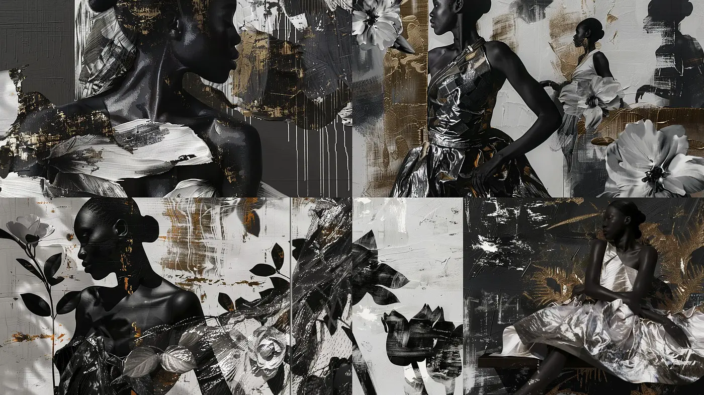 Monochromatic Elegance with Expressive Textural Contrast - Midjourney sref style