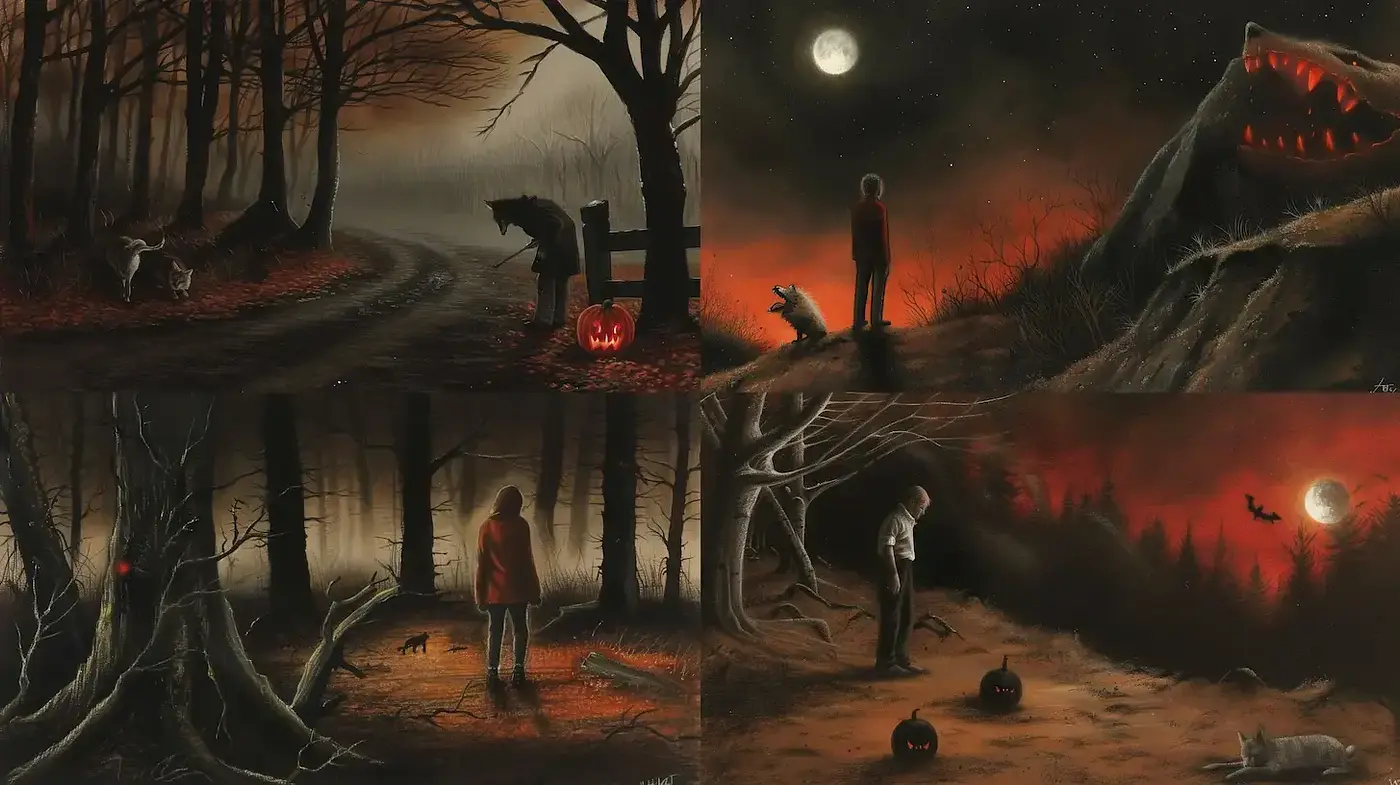 Eerie Nocturnal Landscape with Surreal Overtones - Midjourney sref style