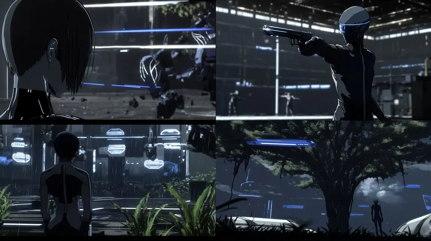 Futuristic Noir Elegance: An Amalgam of Cyberpunk Visuals and Muted Color Intricacies - Midjourney sref style