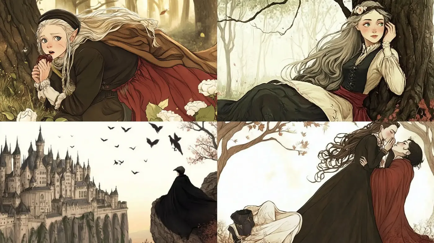 Enchanted Fairytale Illustration with Serene and Harmonic Hues - Midjourney sref style