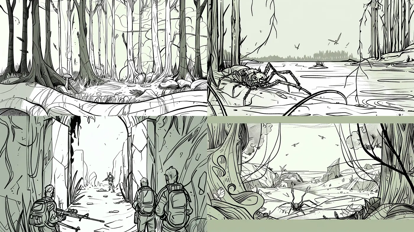 Monochromatic Essence of Enigmatic Wilderness in Sketch-Style Renderings - Midjourney sref style