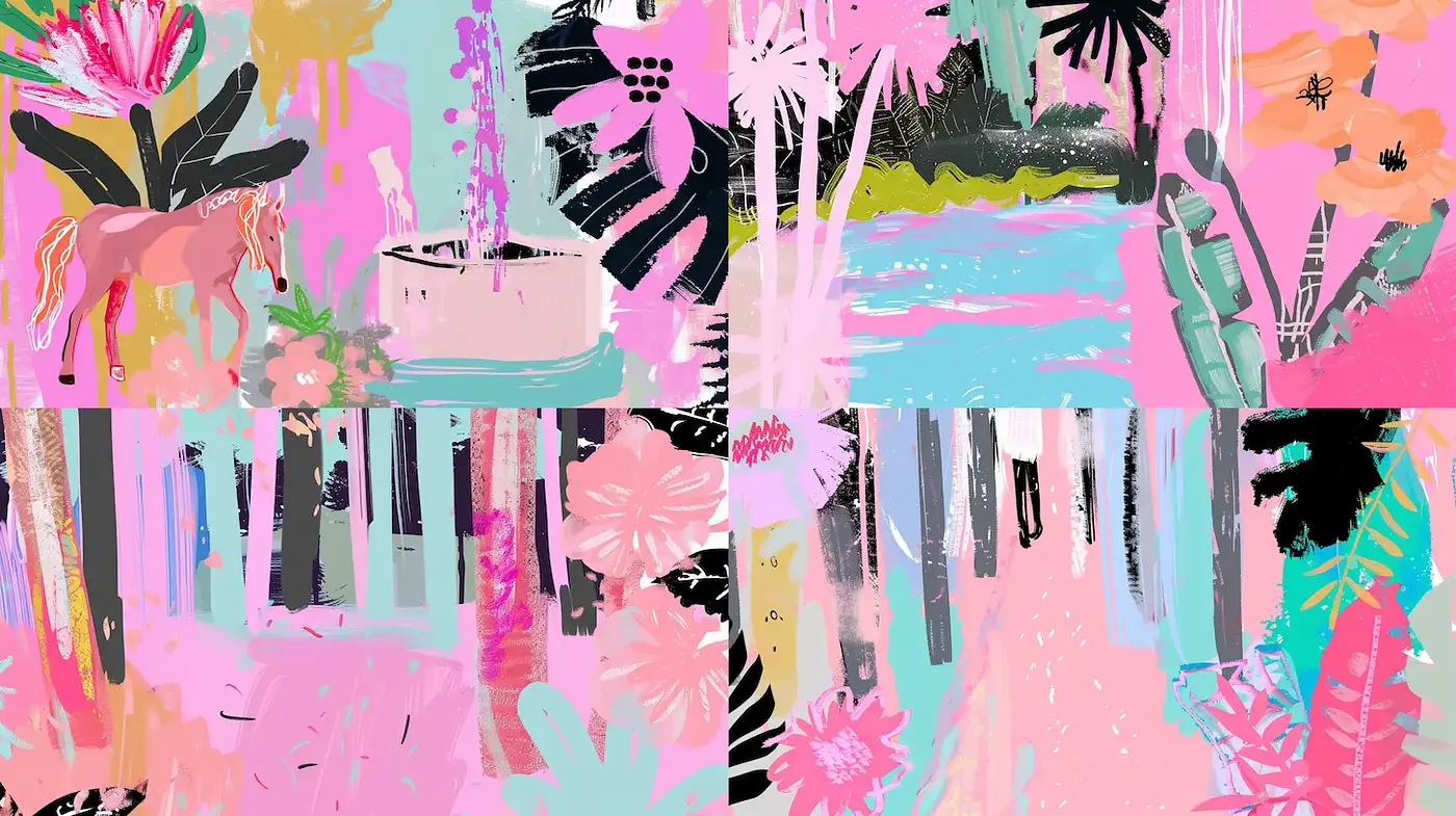 Playful and Vibrant Tropical Abstract Art with Diverse Textures - Midjourney sref style