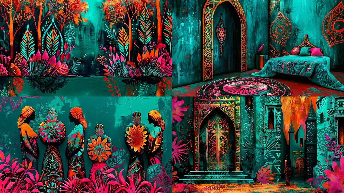 Psychedelic Botanical Dreamscape in Vibrant Hues - Midjourney sref style