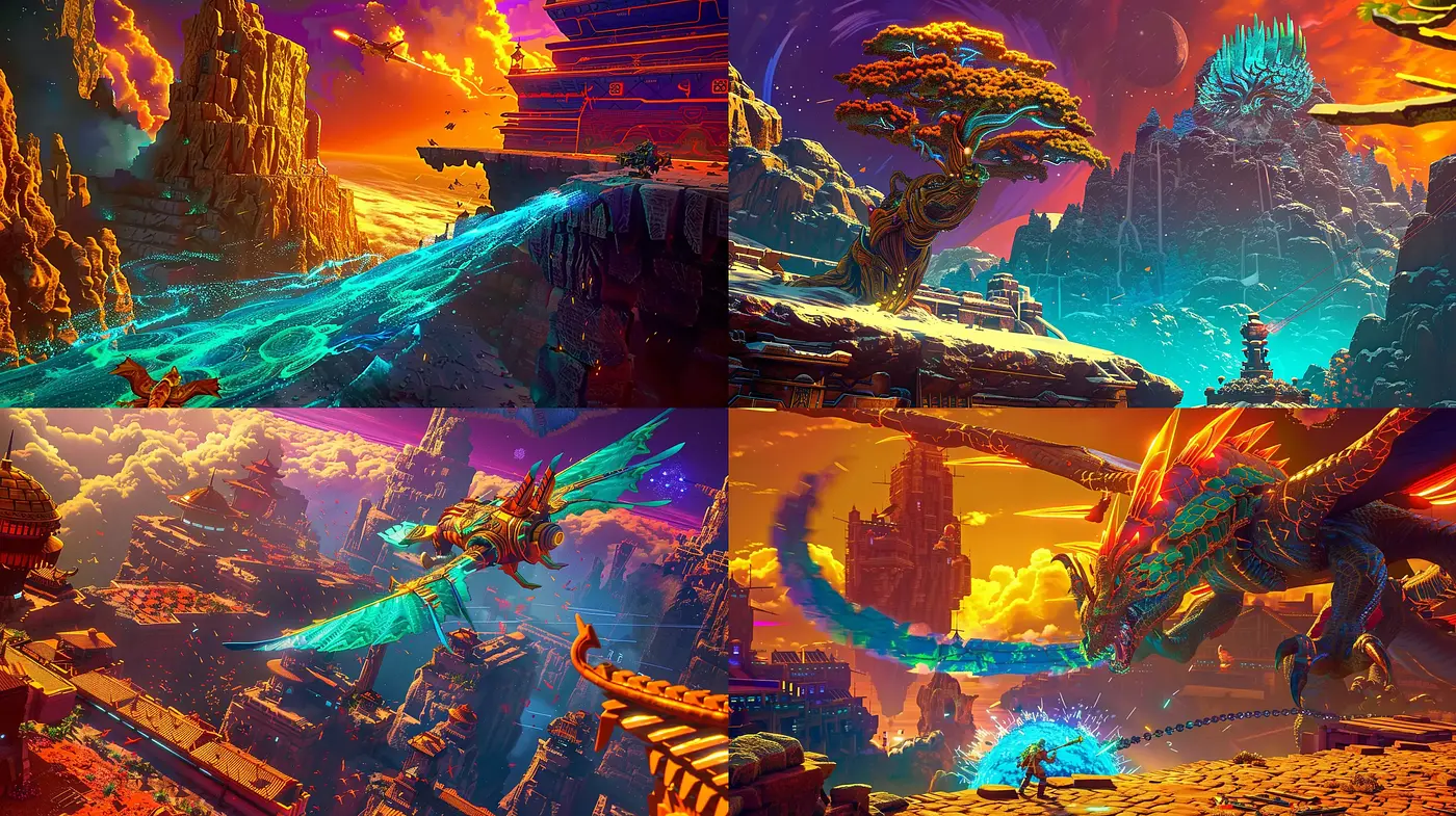 Vibrant Sci-Fi Panoramas with Surreal Sunset Ambiance - Midjourney sref style