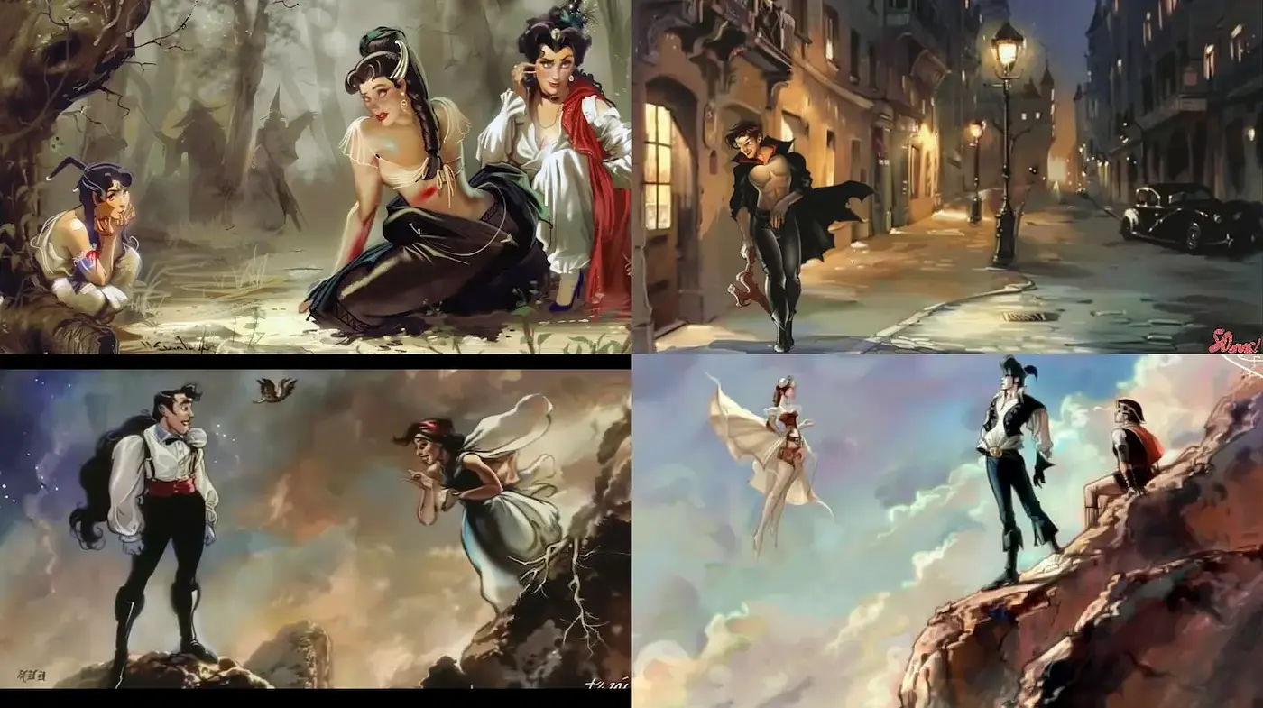 Dramatic and Whimsical Fantasy Aesthetic with Classic Storytelling Elements - Midjourney sref style