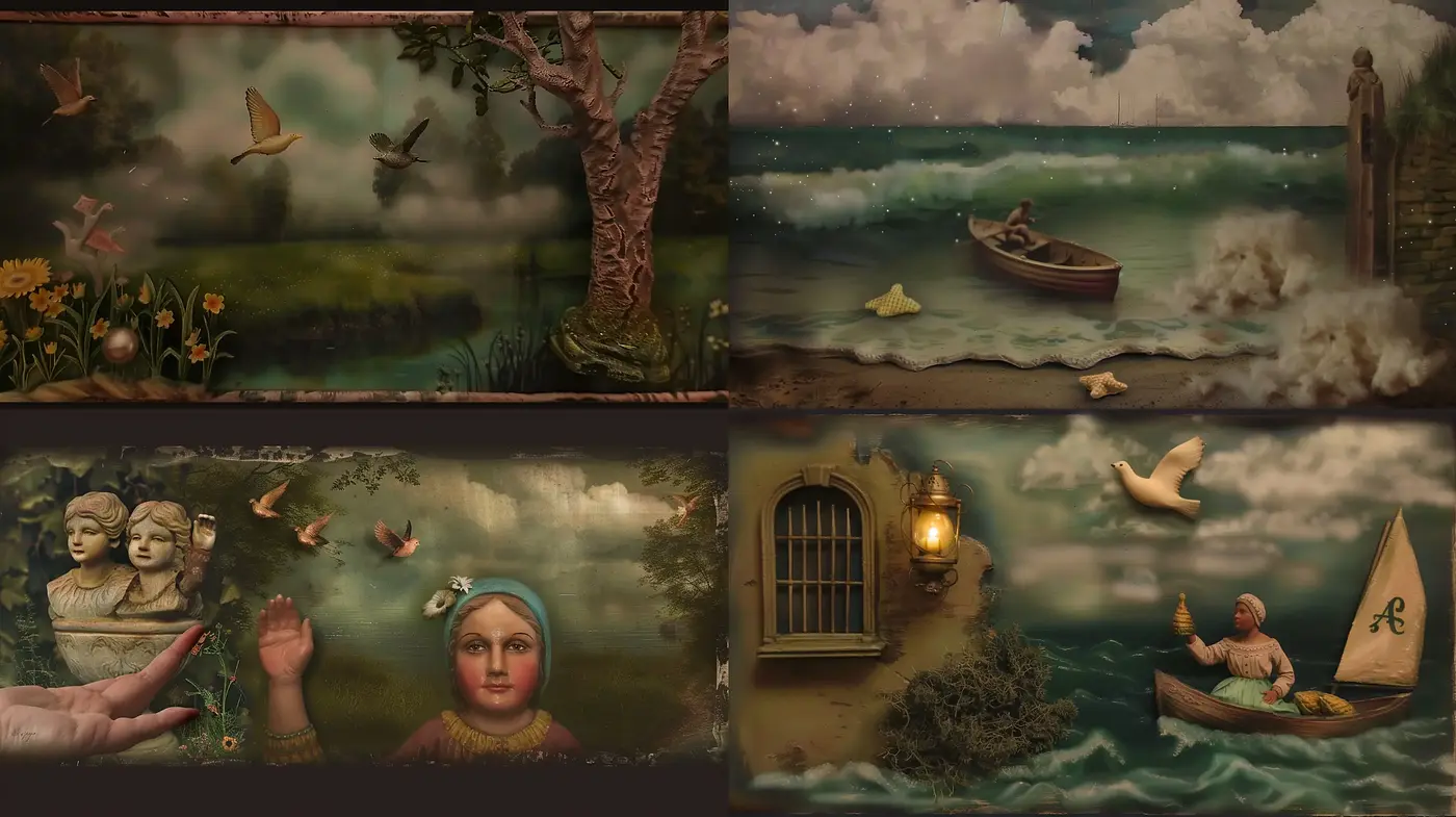 Surreal Pastoral Dreamscape with Ethereal Overtones - Midjourney sref style