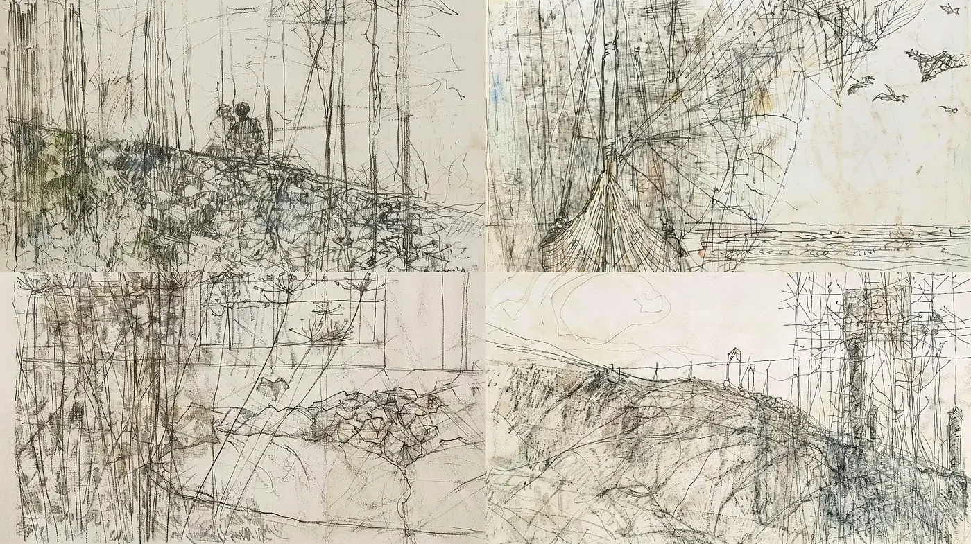 Ethereal Sketches of Nature in Monochrome - Midjourney sref style