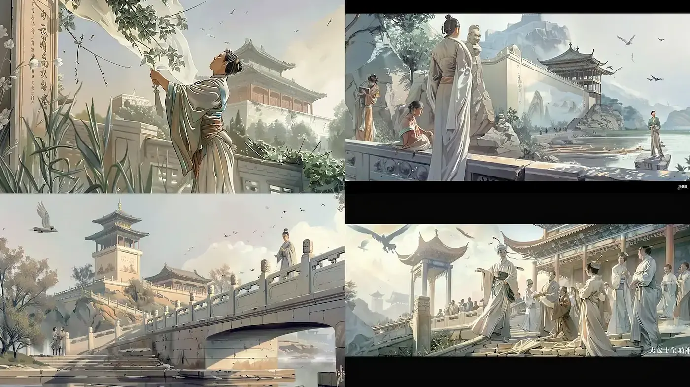Serene and Elegant Eastern Landscapes with a Luminous Quality - Midjourney sref style