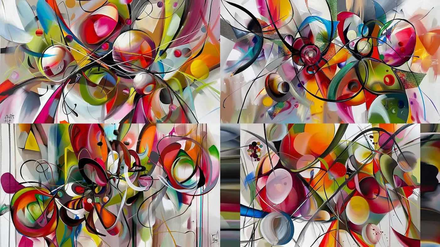 Dynamic Abstract Composition with Vibrant Color Interplay - Midjourney sref style