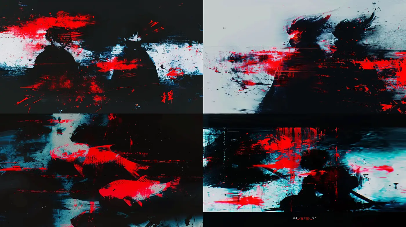 Abstract Expressionist Fusion with Digital Glitch Elements - Midjourney sref style