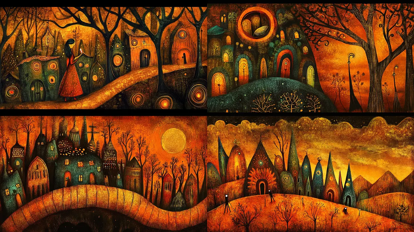 Enchanted Twilight Hues in Storybook Illustrations - Midjourney sref style