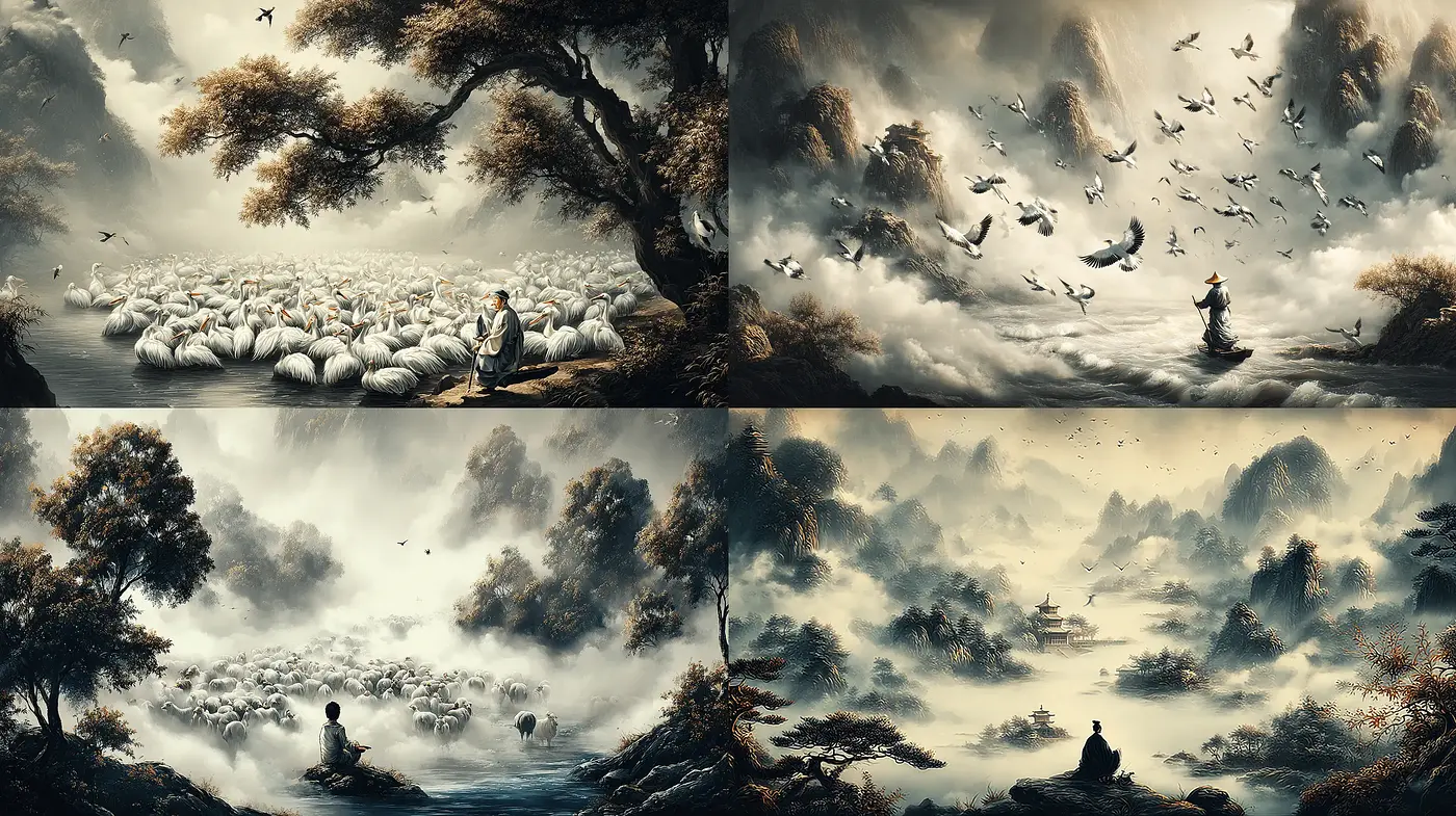 Serene Landscapes with Ethereal Elements and Historical Influence - Midjourney sref style