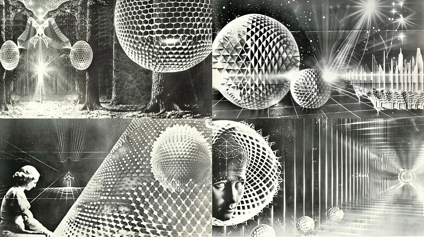 Monochromatic Retrofuturistic Dreamscape - Midjourney sref style