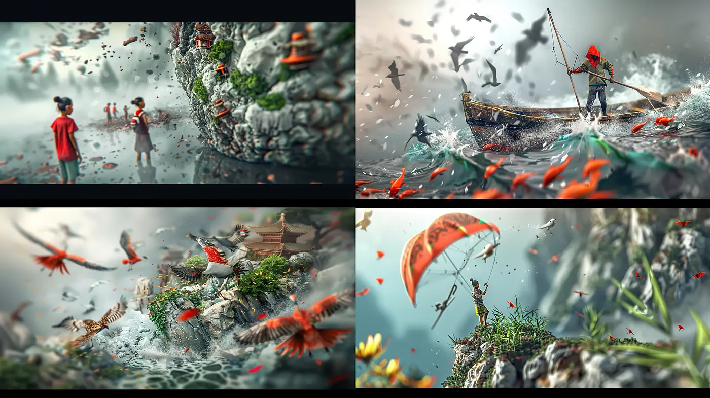 Ethereal Dreamscape with Vibrant Elements and Cinematic Texture - Midjourney sref style