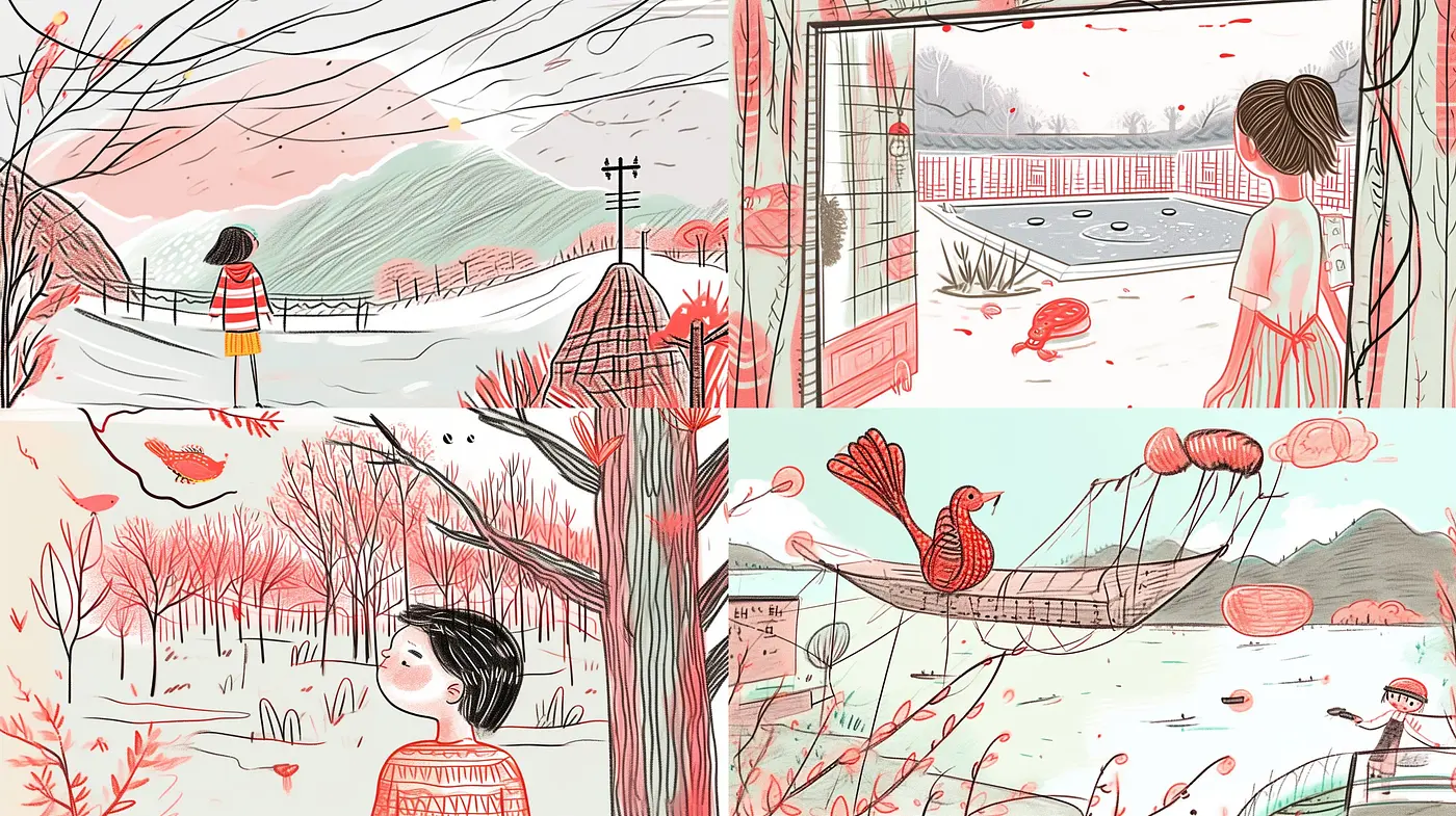 Whimsical Sketches of Serenity: A Fusion of Warm Hues and Tranquil Vistas - Midjourney sref style