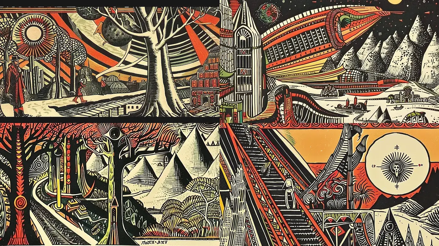 Intricate and Boldly Illustrated Surreal Landscapes - Midjourney sref style