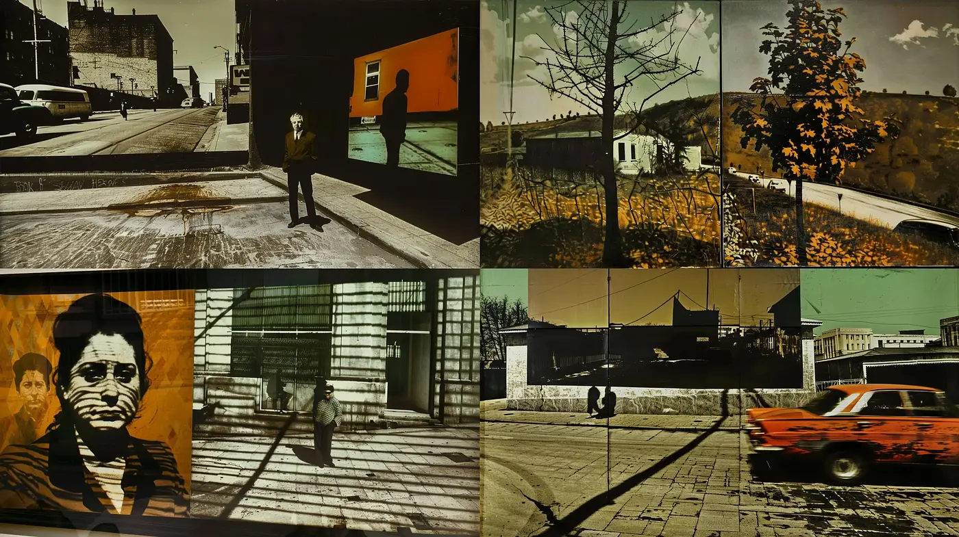 Urban Tapestry: A Fusion of Documentary and Stylized Noir Aesthetics - Midjourney sref style