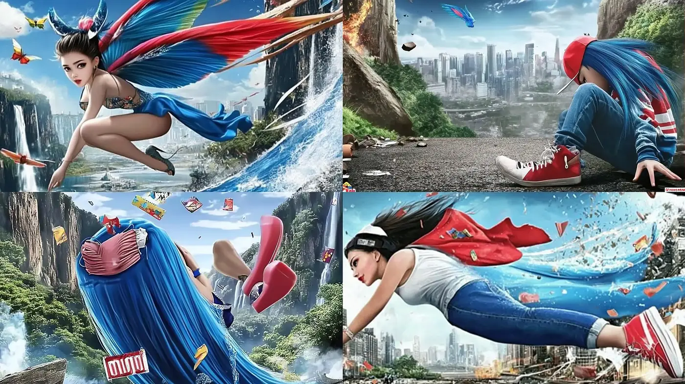 Dynamic Superhero Flight in Urban Fantasy - Midjourney sref style