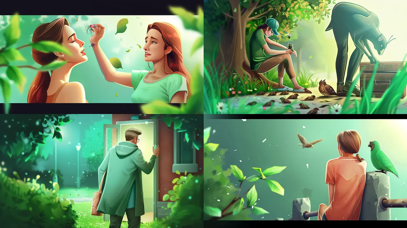 Serene Green Harmony: A Consistent Style Exploration in Idyllic Settings - Midjourney sref style