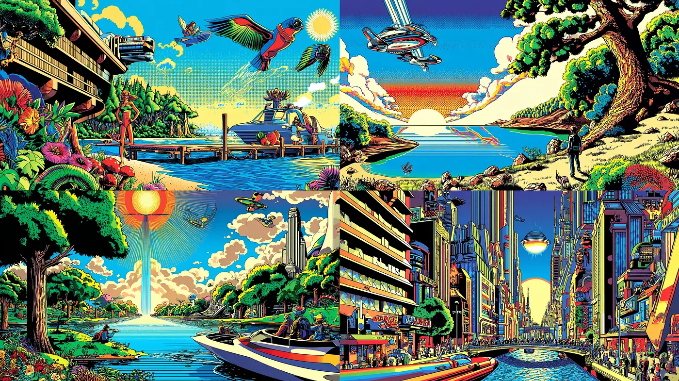 Vibrant and Surreal Retro-Futuristic Landscapes - Midjourney sref style