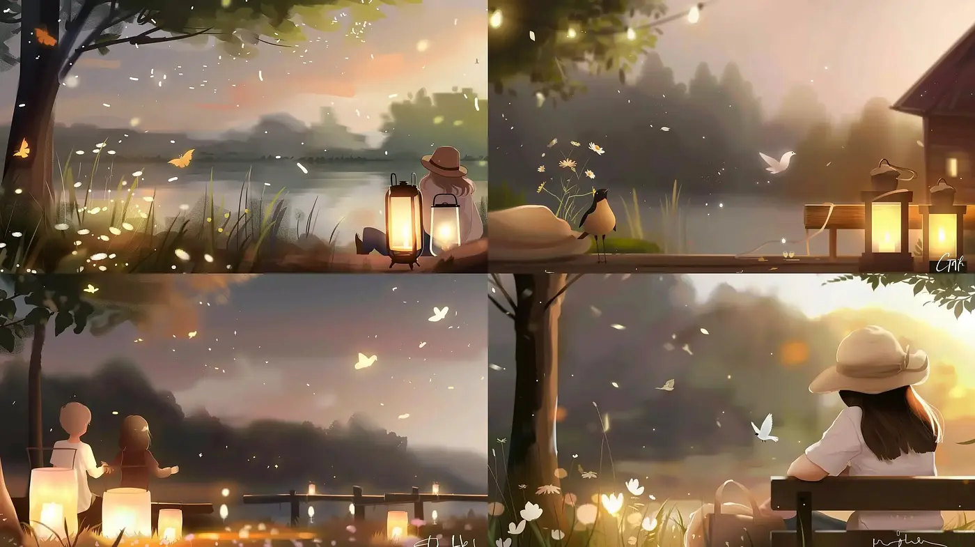 Twilight Serenity: A Consistent Warm-Toned Storybook Illustration Series - Midjourney sref style