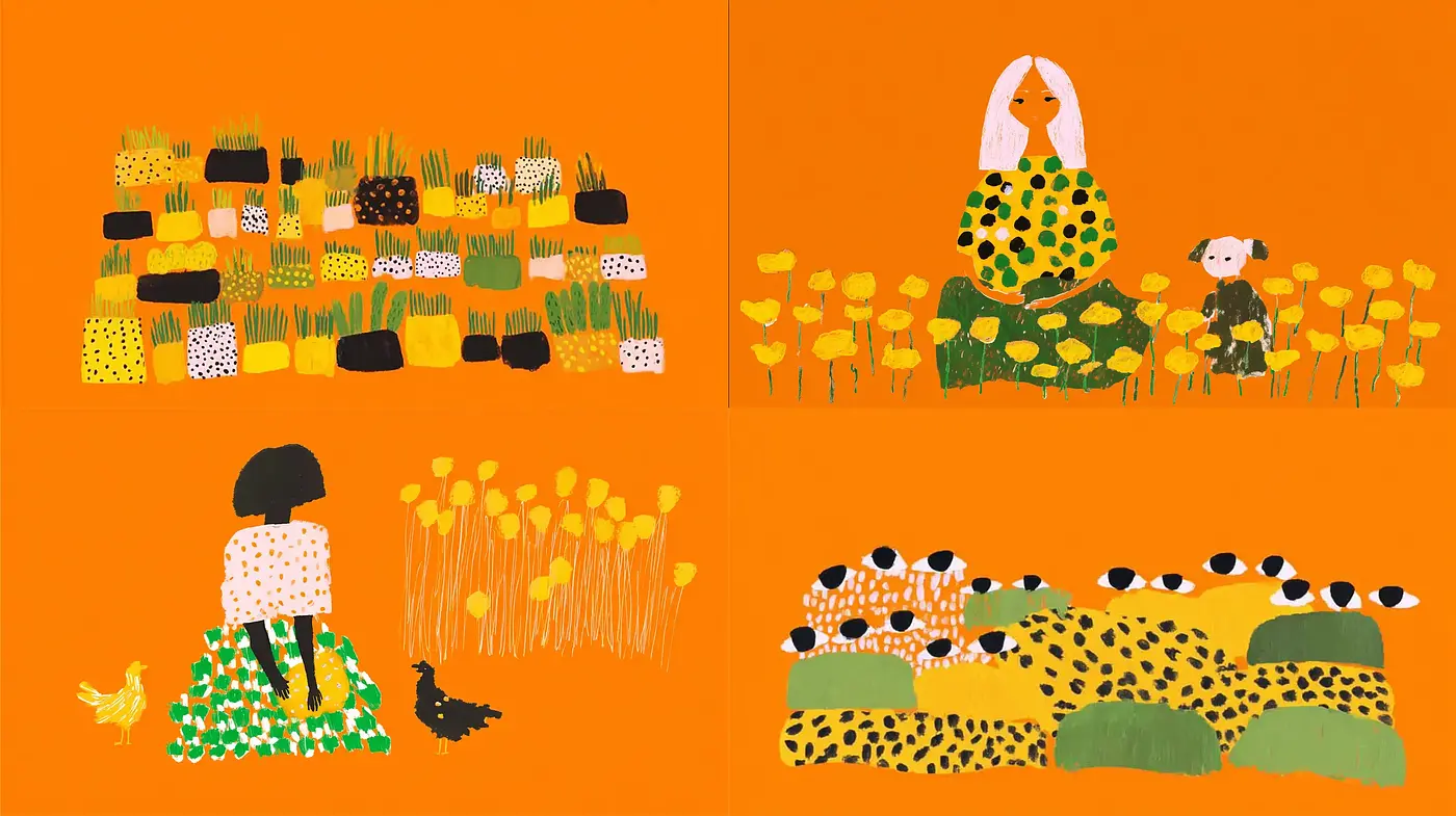 Playful and Vibrant Folk-Inspired Artwork with Nature Themes - Midjourney sref style