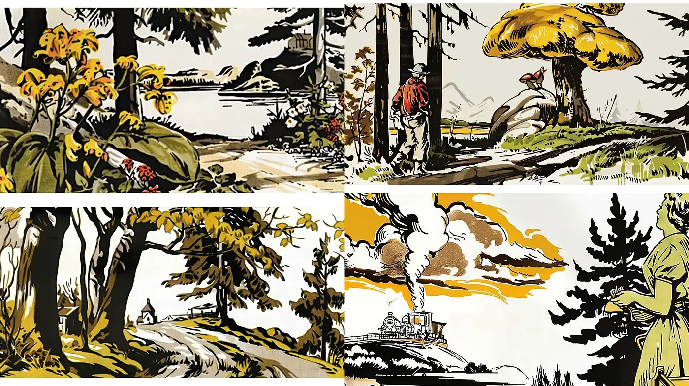 Consistent Vintage Illustrated Comic Style with Earthy Tones - Midjourney sref style