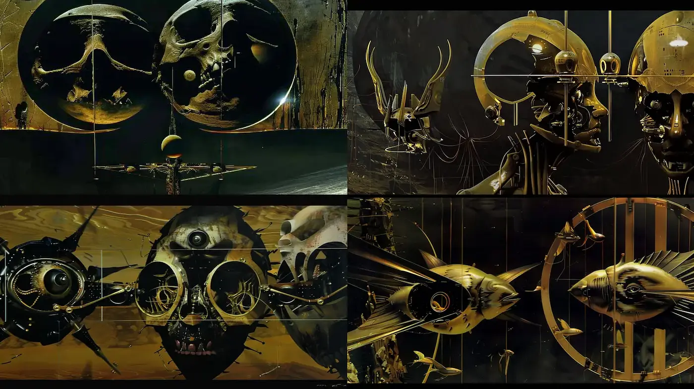 Surrealistic Exploration of Futurism through Dark Aesthetic - Midjourney sref style