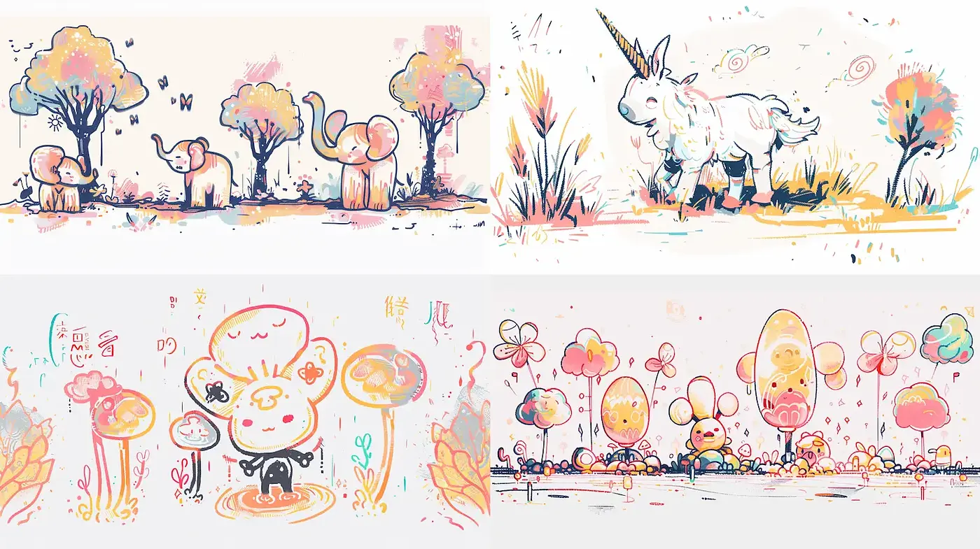 Playful and Whimsical Illustrations with a Soft Color Palette - Midjourney sref style