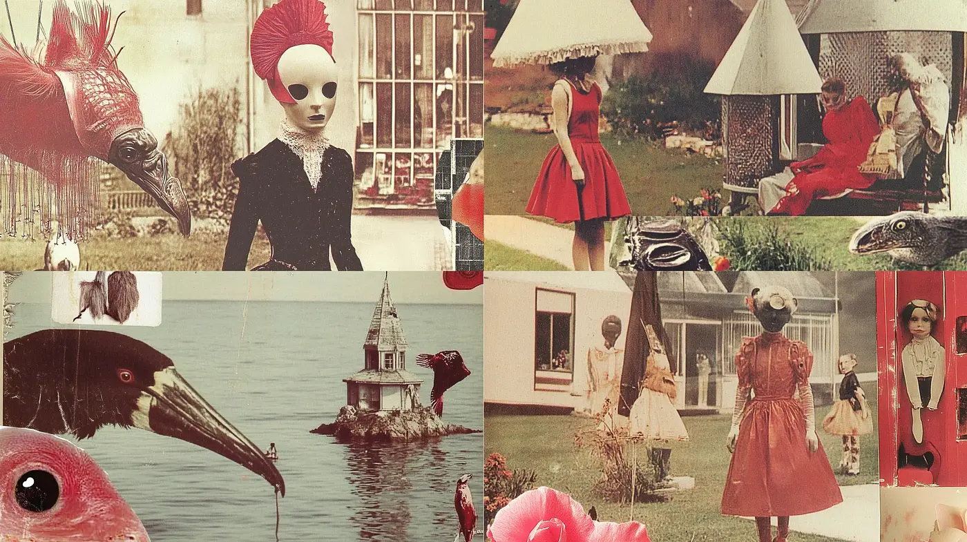 Retro-Abstract Collage Aesthetic with Surrealist Overtones - Midjourney sref style
