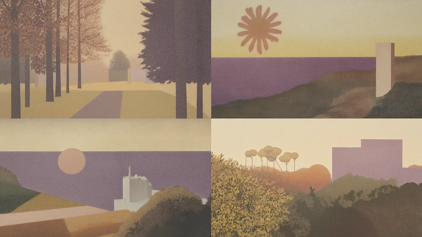 Tranquil Dusk Moods: A Study in Harmonious Textural Serenity - Midjourney sref style