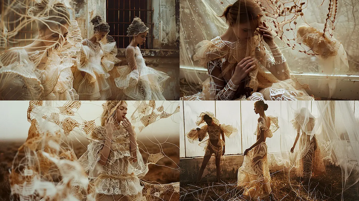 Ethereal Textural Symphony in Sepia and Lace - Midjourney sref style