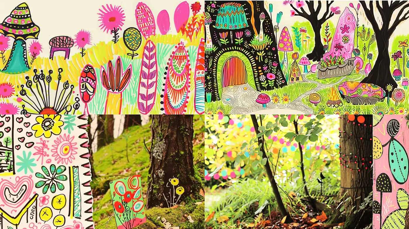 Whimsical Nature Fantasia: A Fusion of Vivid Colors and Playful Patterns - Midjourney sref style