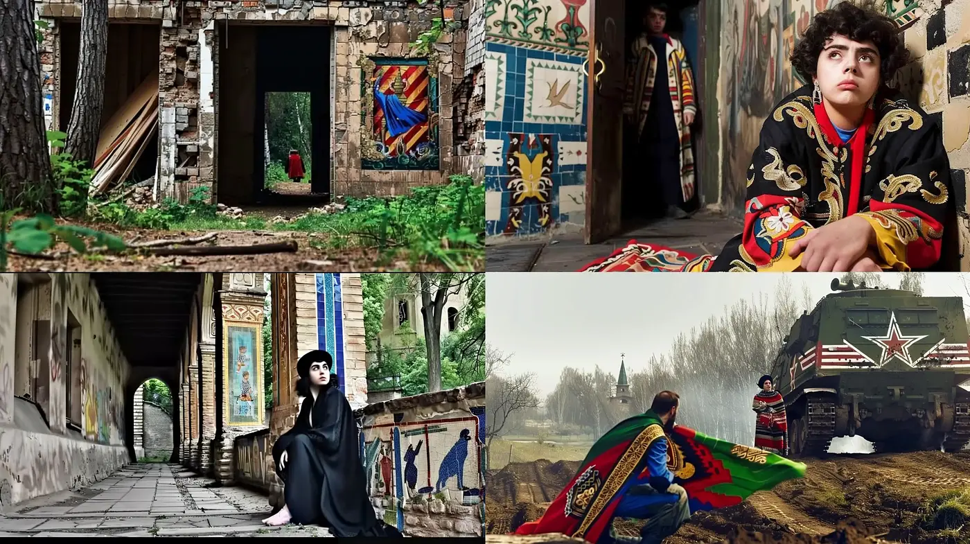 Decayed Grandeur: A Cinematic Tapestry of Time-Worn Elegance and Cultural Richness - Midjourney sref style