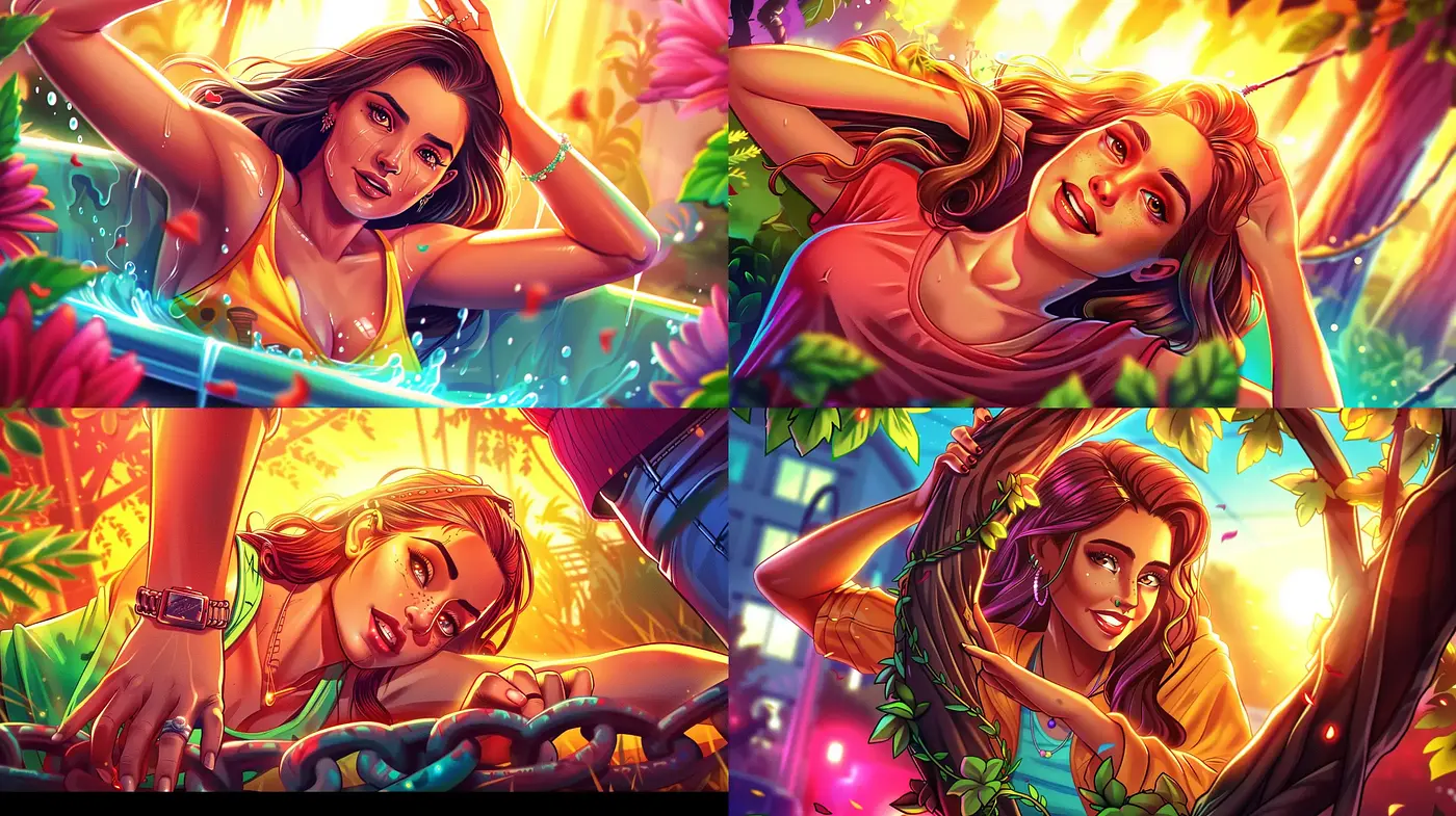 Luminous Vivacity: A Fusion of Dynamic Comic Art and Radiant Digital Painting Techniques - Midjourney sref style