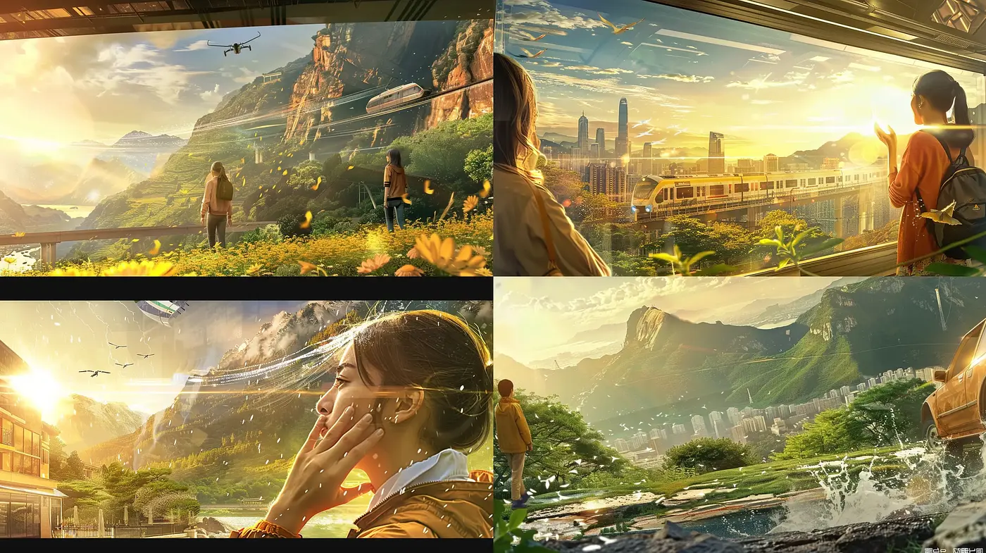 Luminous Dystopian Vistas: A Harmonious Blend of Nature and Futurism - Midjourney sref style