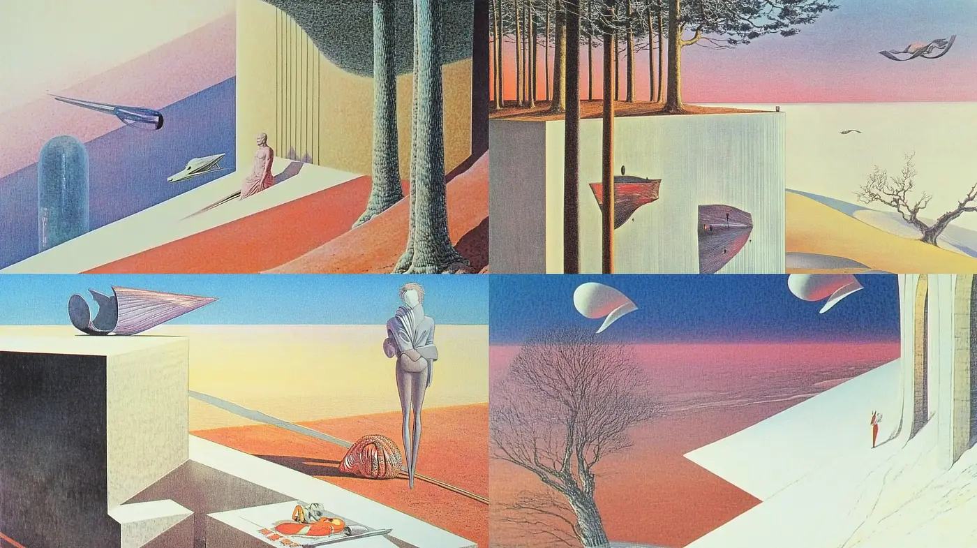Surreal Horizon: A Consistent Exploration of Dreamlike Landscapes and Vintage Hues - Midjourney sref style
