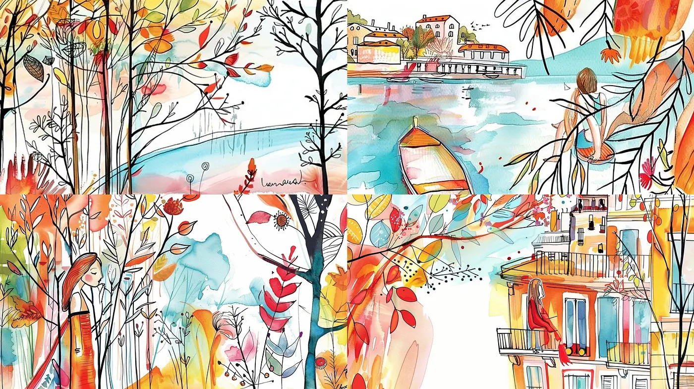 Whimsical Watercolor Dreamscapes with a Serene Storybook Quality - Midjourney sref style