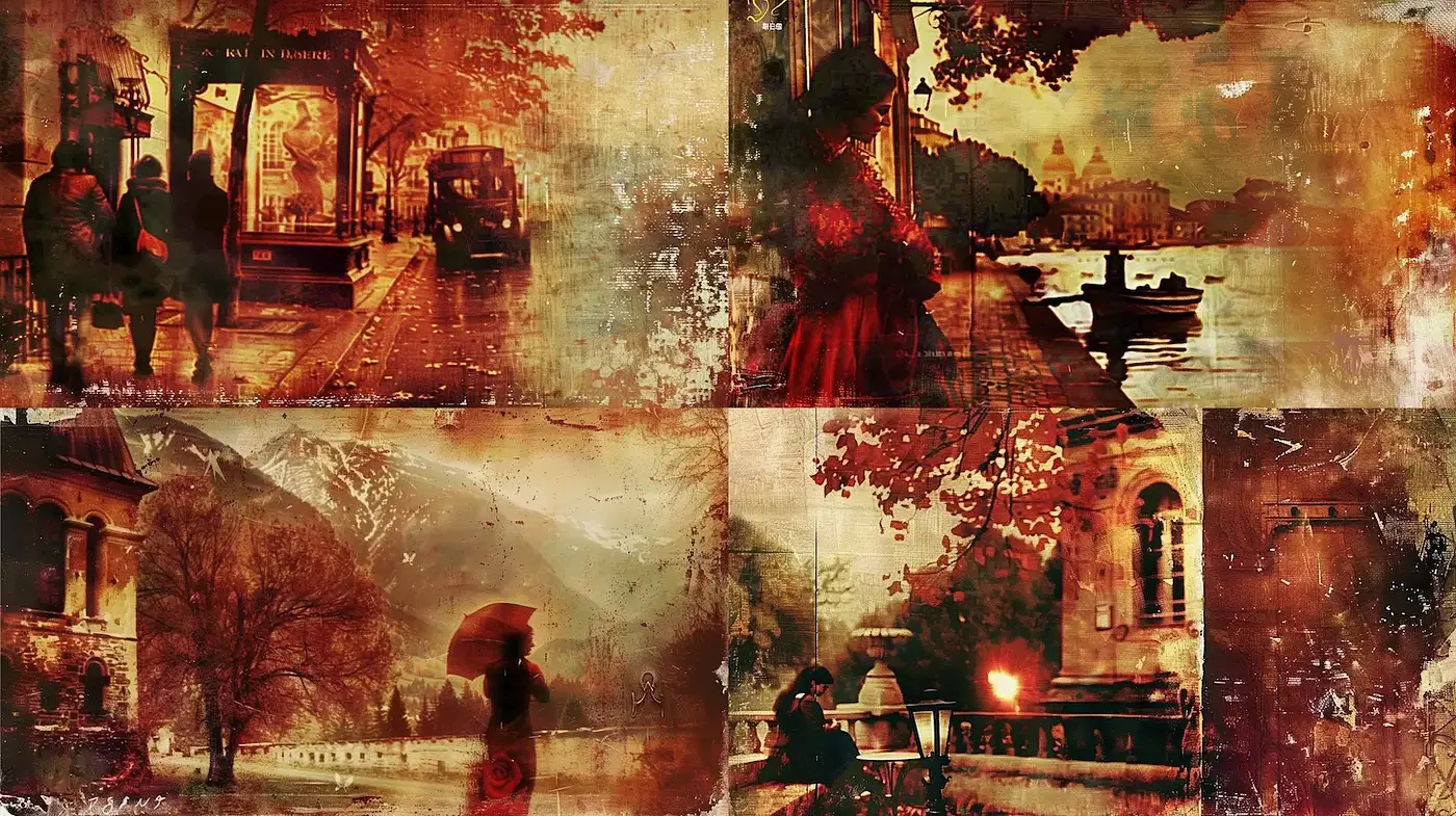Retro Artistic Composition with Atmospheric Depth and Rich Textures - Midjourney sref style
