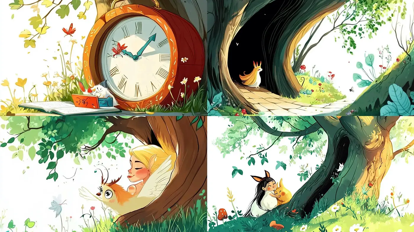 Whimsical Nature Enchantment: A Vibrant Journey Through Illustrated Fauna and Flora - Midjourney sref style