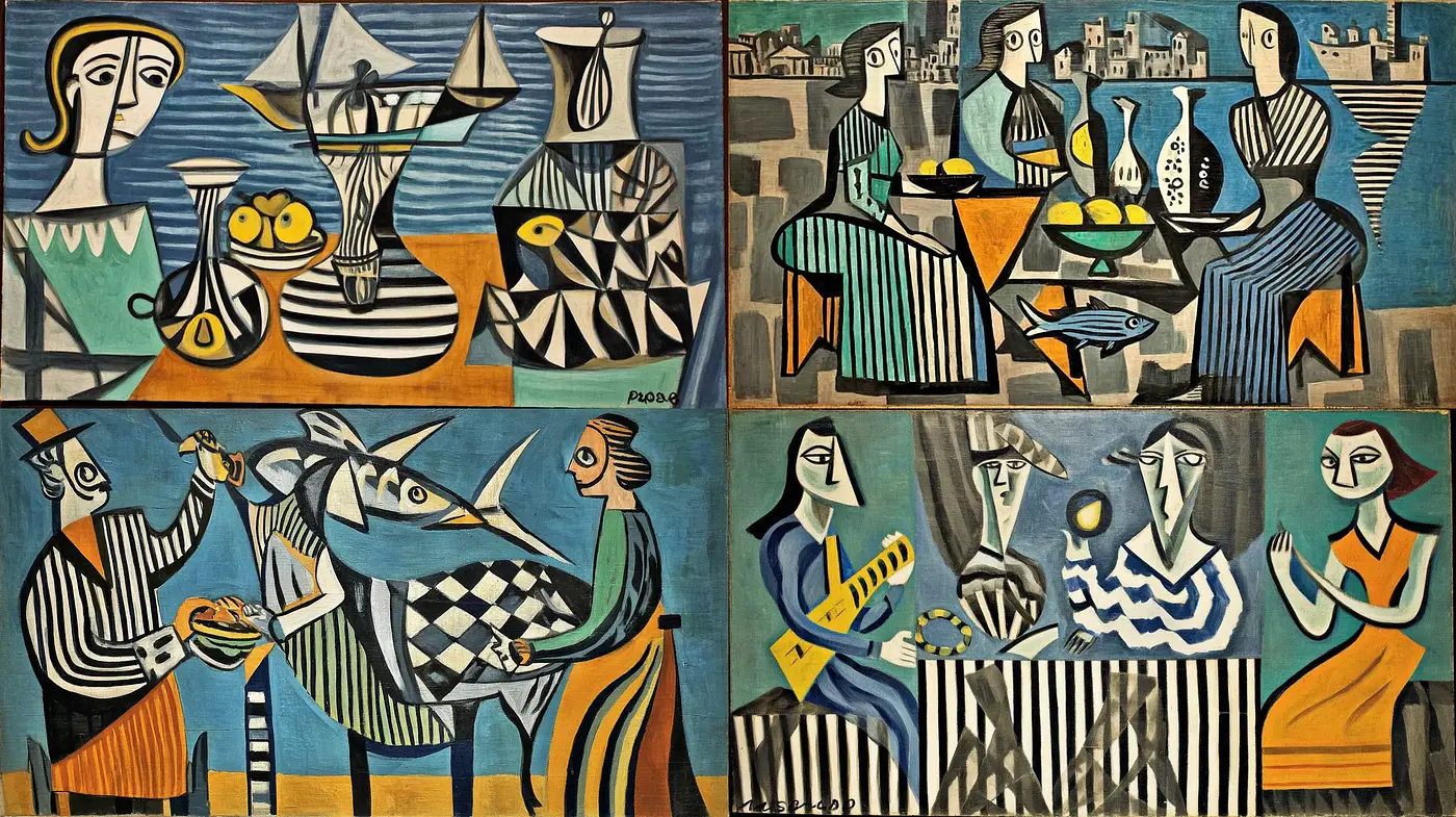 Bold and expressive cubist style with a touch of surrealism - Midjourney sref style